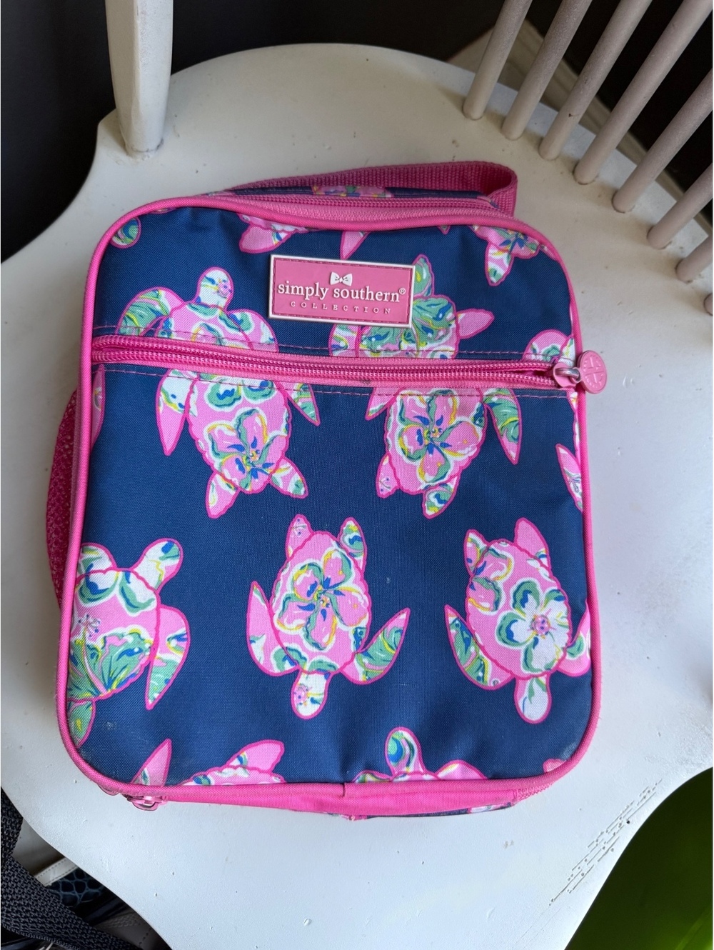 Simply Southern Floral Turtle Print Lunch Bag - Navy and Pink